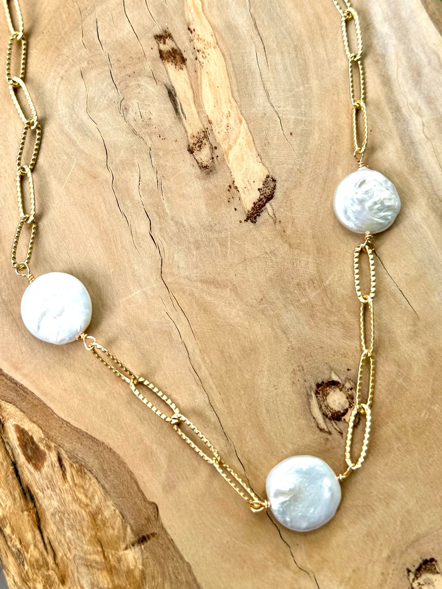 Freshwater Pearl + Matte Gold Trio Necklace