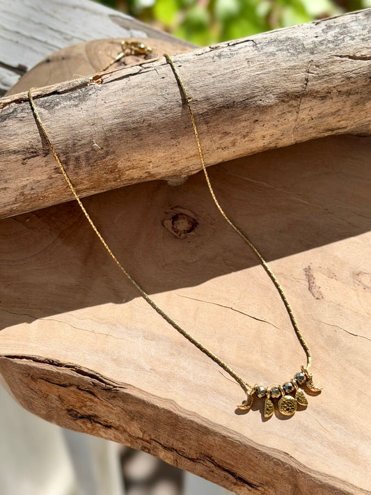 Pyrite + Gold Moon Phases Necklace