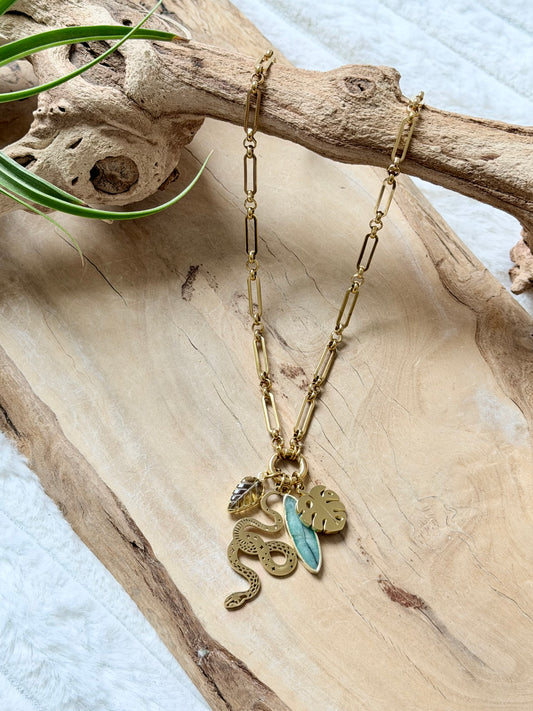 Emerald + Citrine Gold Carabiner Necklace