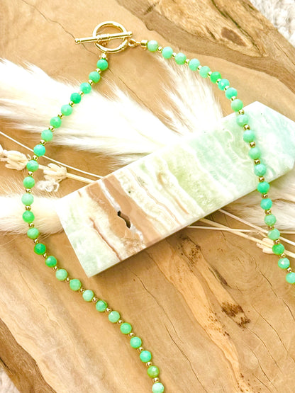 Chrysoprase + Gold Beaded Necklace