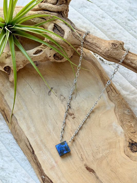 Labradorite Square + Silver Necklace
