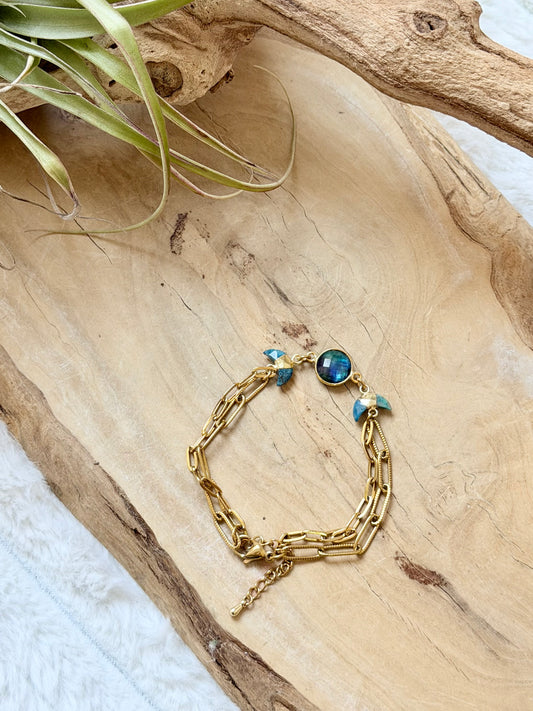 Multi-Color Quartz + Apatite Gold Moon Bracelet