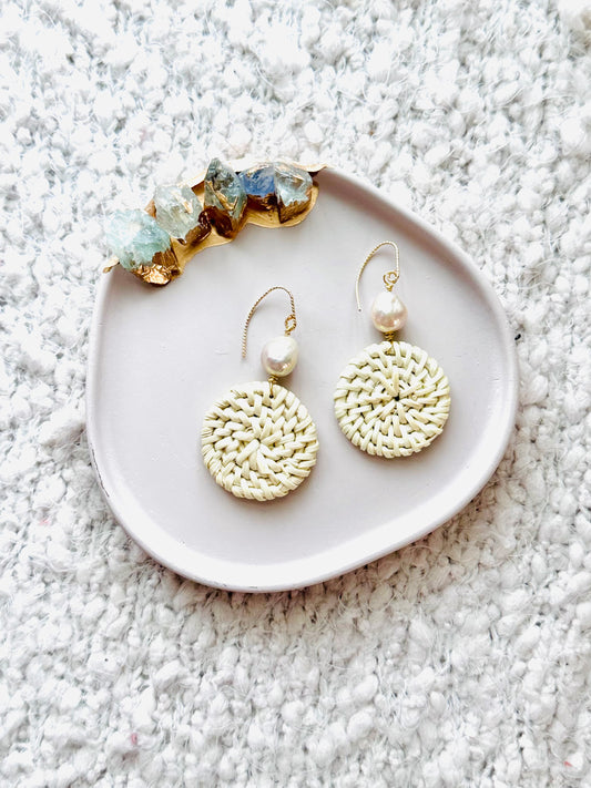 Baroque Pearl + Gold Mini Rattan Earrings