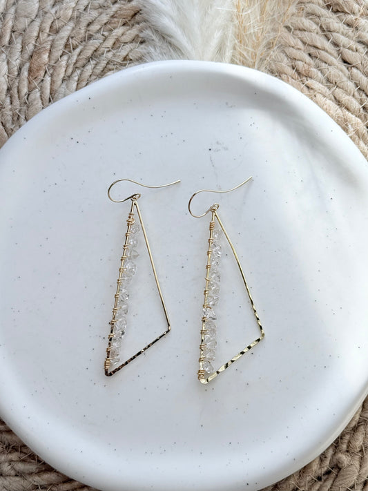 Herkimer Diamond + Gold Large Triangle Earrings