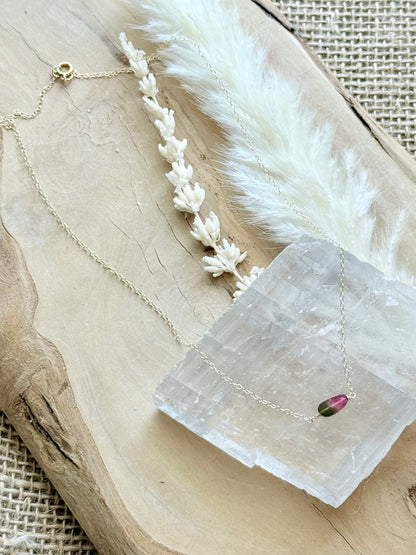 Watermelon Tourmaline + Gold Filled Necklace