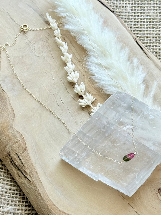 Watermelon Tourmaline + Gold Filled Necklace