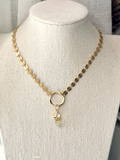 Citrine + Matte Gold Eternity Necklace