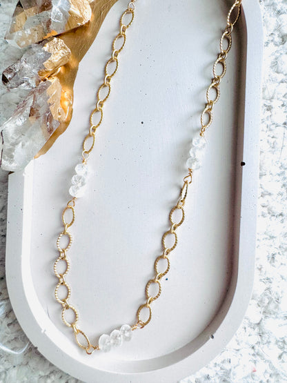 White Moonstone + Matte Gold Chain Necklace