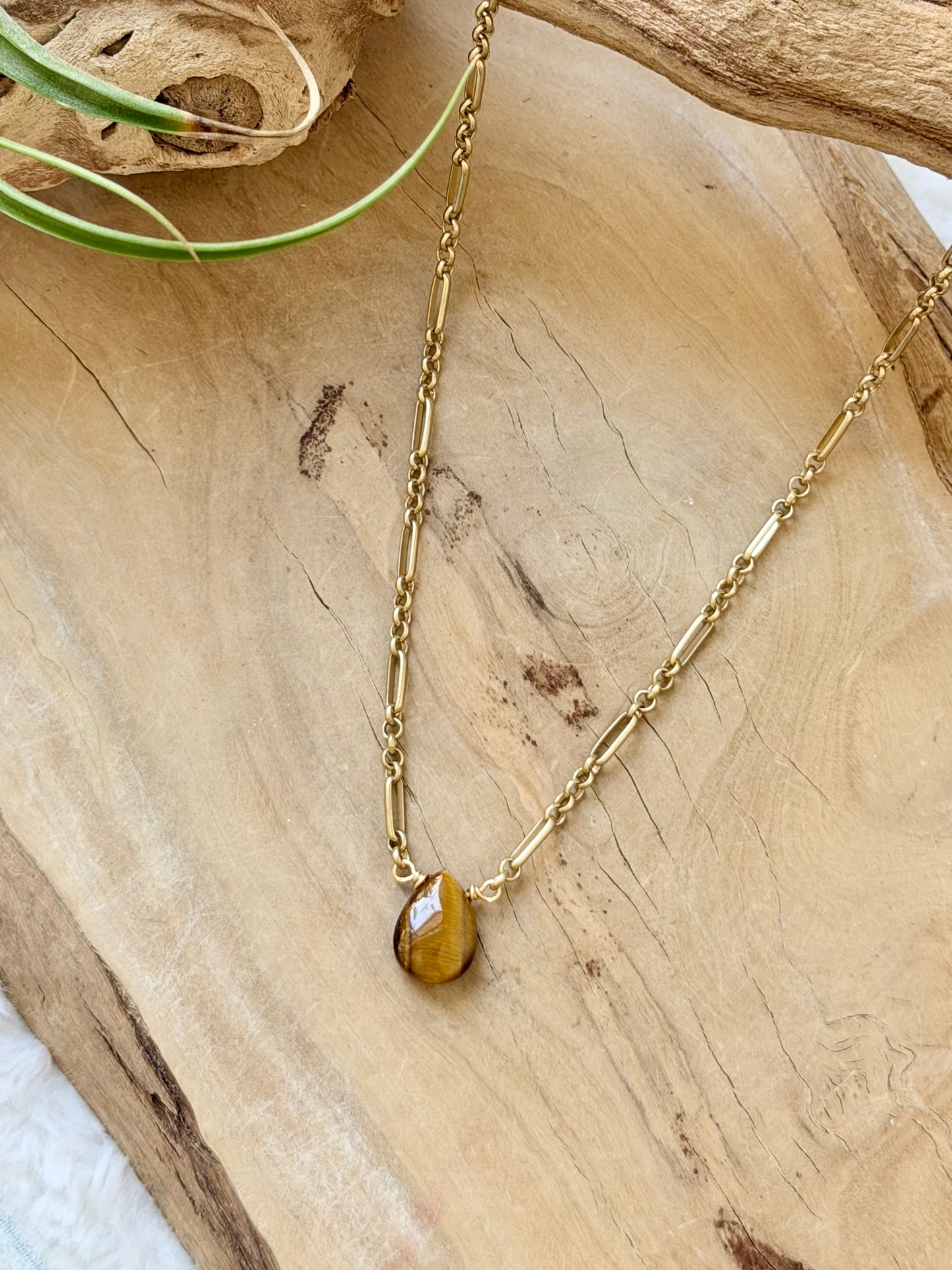 Tiger Eye + Matte Gold Necklace