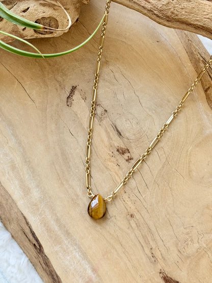 Tiger Eye + Matte Gold Necklace