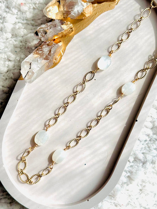 White Moonstone + Gold Chain Necklace