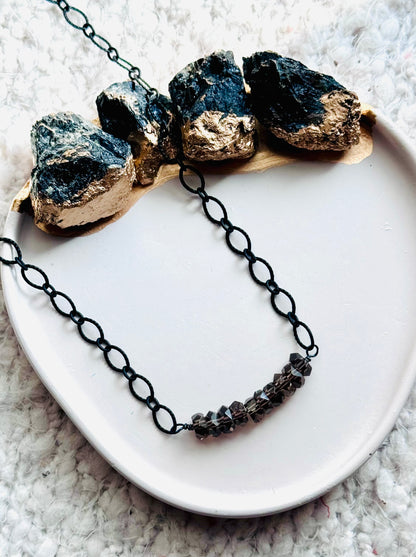 Matte Black + Smoky Quartz Bar Necklace