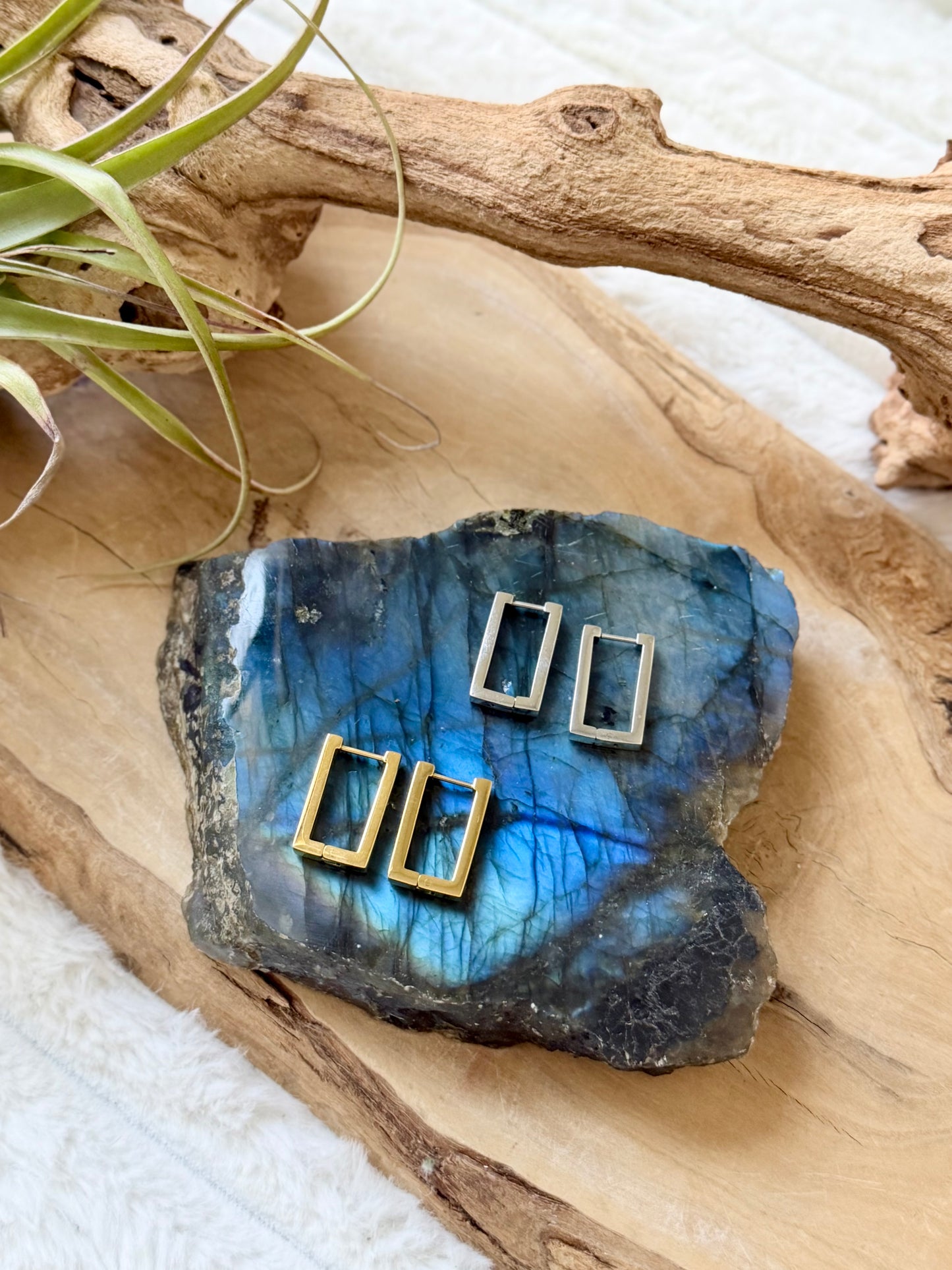 Stainless Steel Rectangle Huggie Earrings