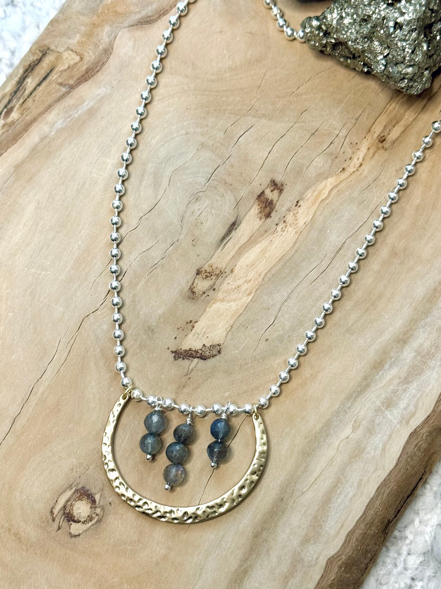 Labradorite + Mixed Metals Horseshoe-Fringe Necklace