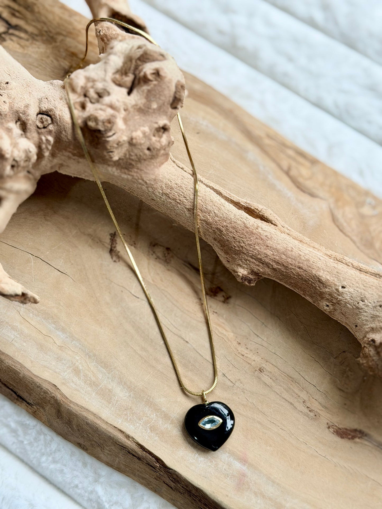 Gemstone Heart + Gold Stainless Steel Necklace