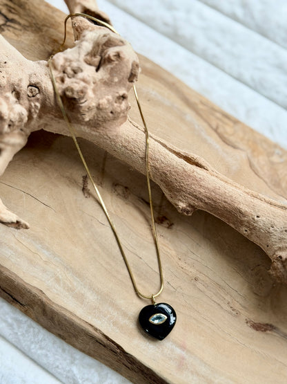 Gemstone Heart + Gold Stainless Steel Necklace