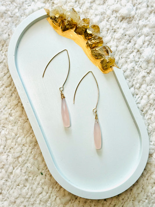Light Pink Chalcedony + Gold Earrings