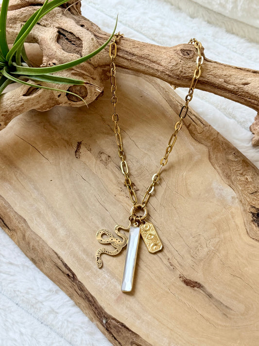 Moonstone + Gold Protection Carabiner Charm Necklace