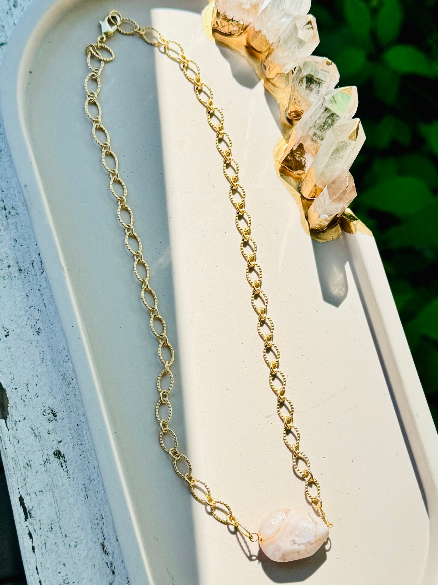 Cherry Blossom Agate + Matte Gold Necklace