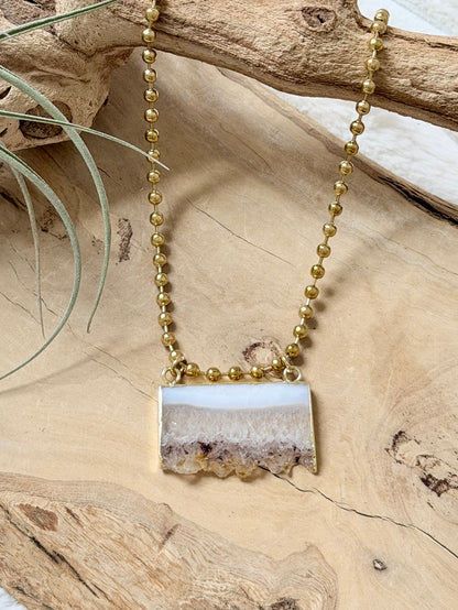 Rough Cut Citrine + Gold Stainless Ball Chain Necklace