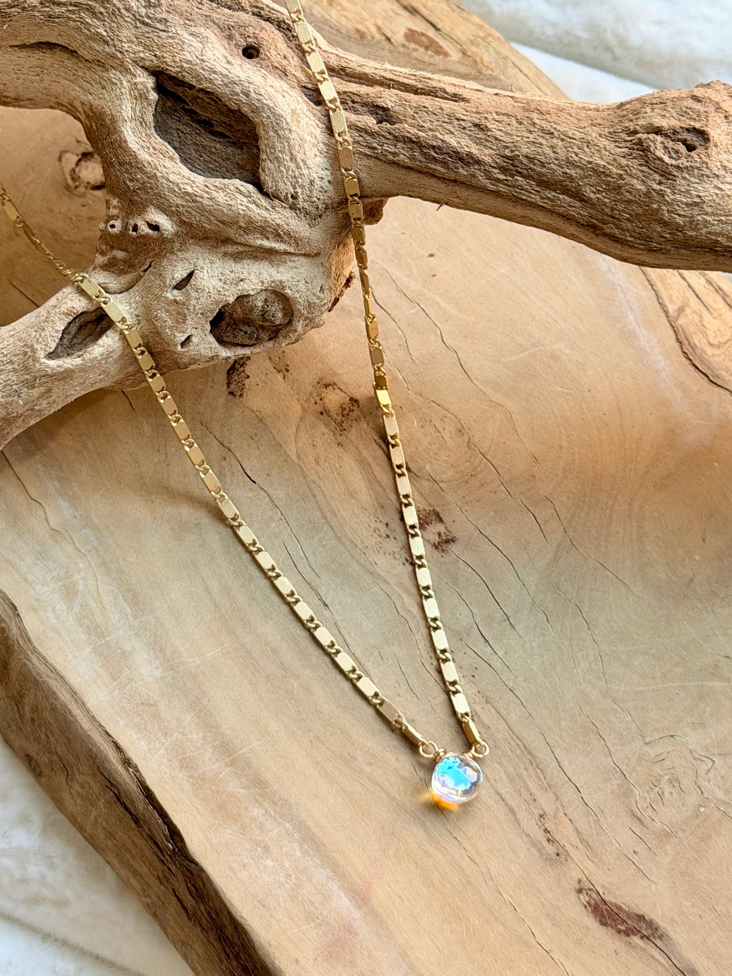 Aura Quartz + Matte Gold Necklace