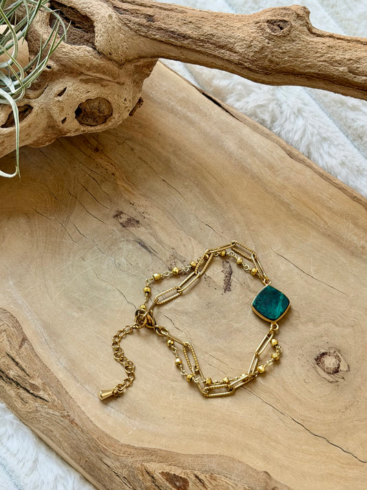Chrysocolla + Pyrite Duet Bracelet in Gold Stainless Steel