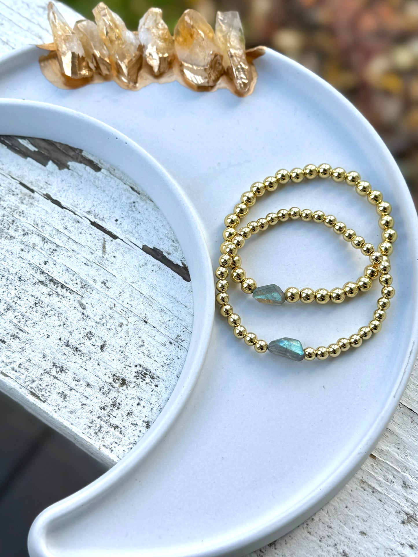 Faceted Labradorite + Gold Beaded Bracelet