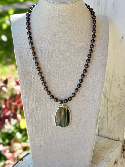 Labradorite + Matte Gunmetal Necklace