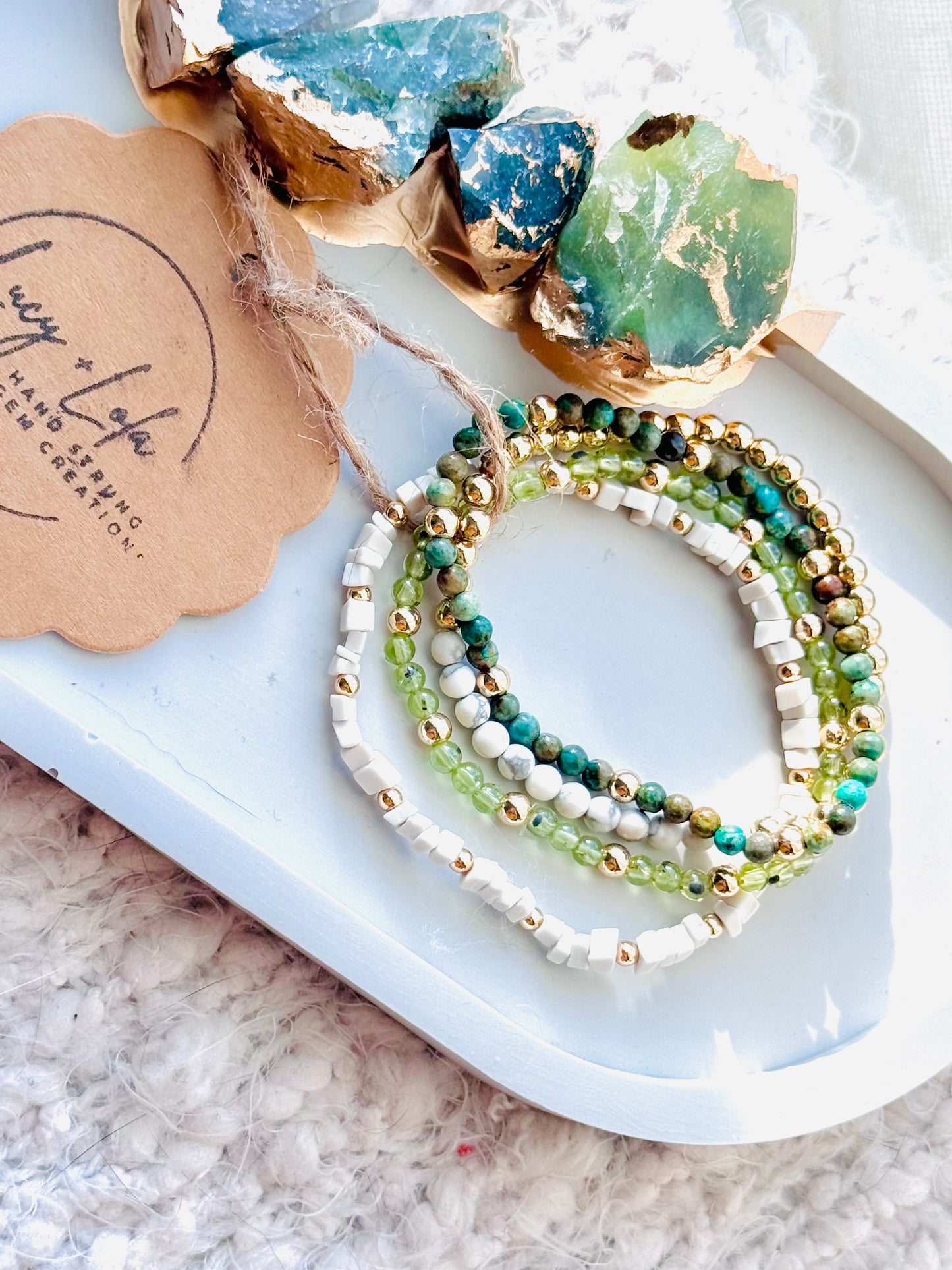 Turquoise + Peridot in Gold Stack (4-stack)