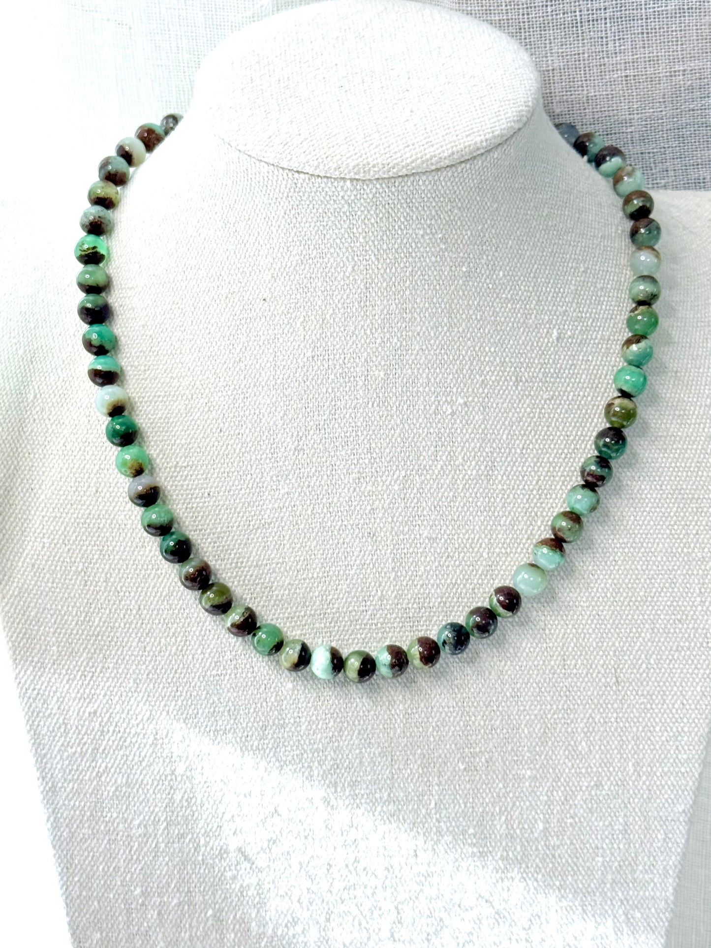 Brown/Green Chrysoprase + Gold Beaded Necklace