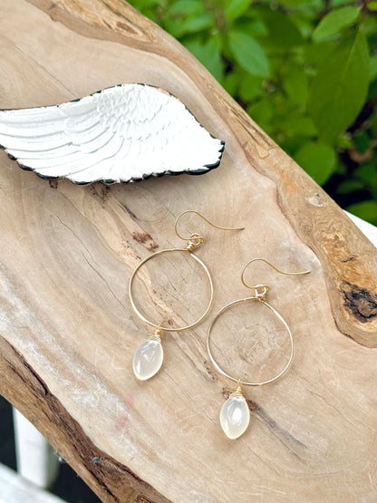 Ceylon Moonstone + Gold Hoop Earrings