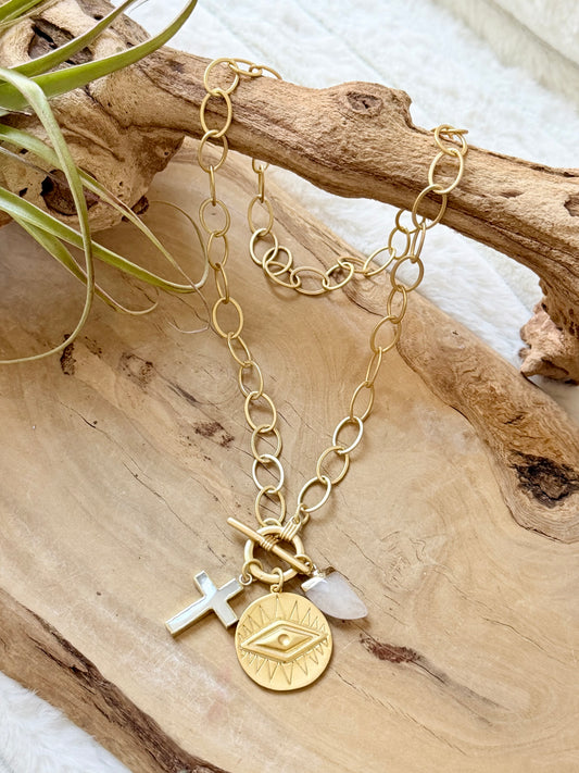 Gold Protection Toggle Necklace