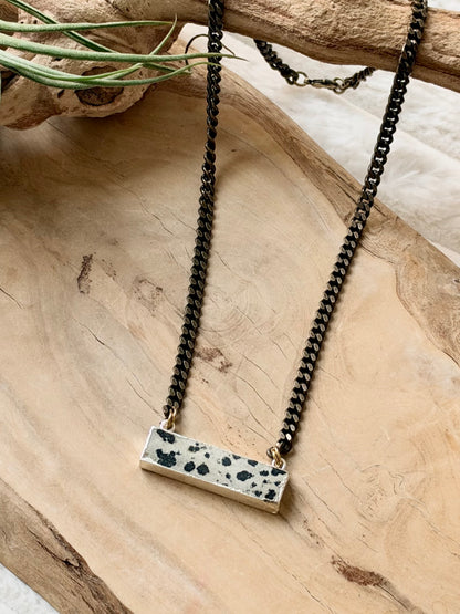 Dalmatian Jasper + Antique Brass Necklace