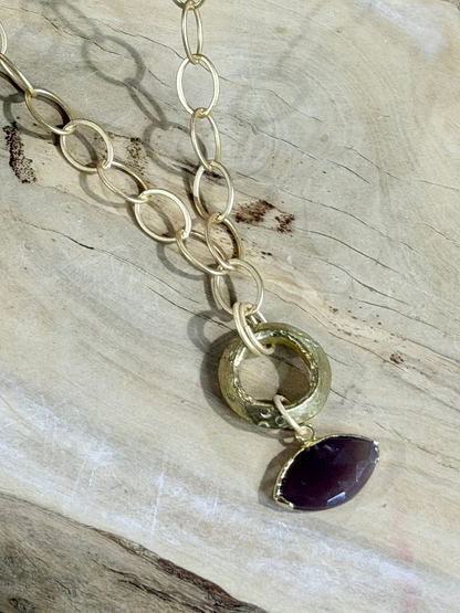 Chocolate Moonstone Evil Eye + Matte Gold Necklace