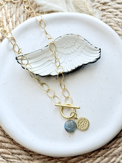 Labradorite + Matte Gold Charm Toggle Necklace