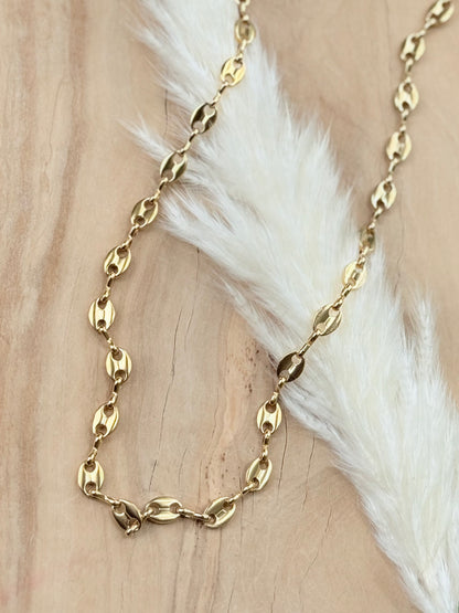 Gold Stainless Steel Coffee Bean Chain Necklace