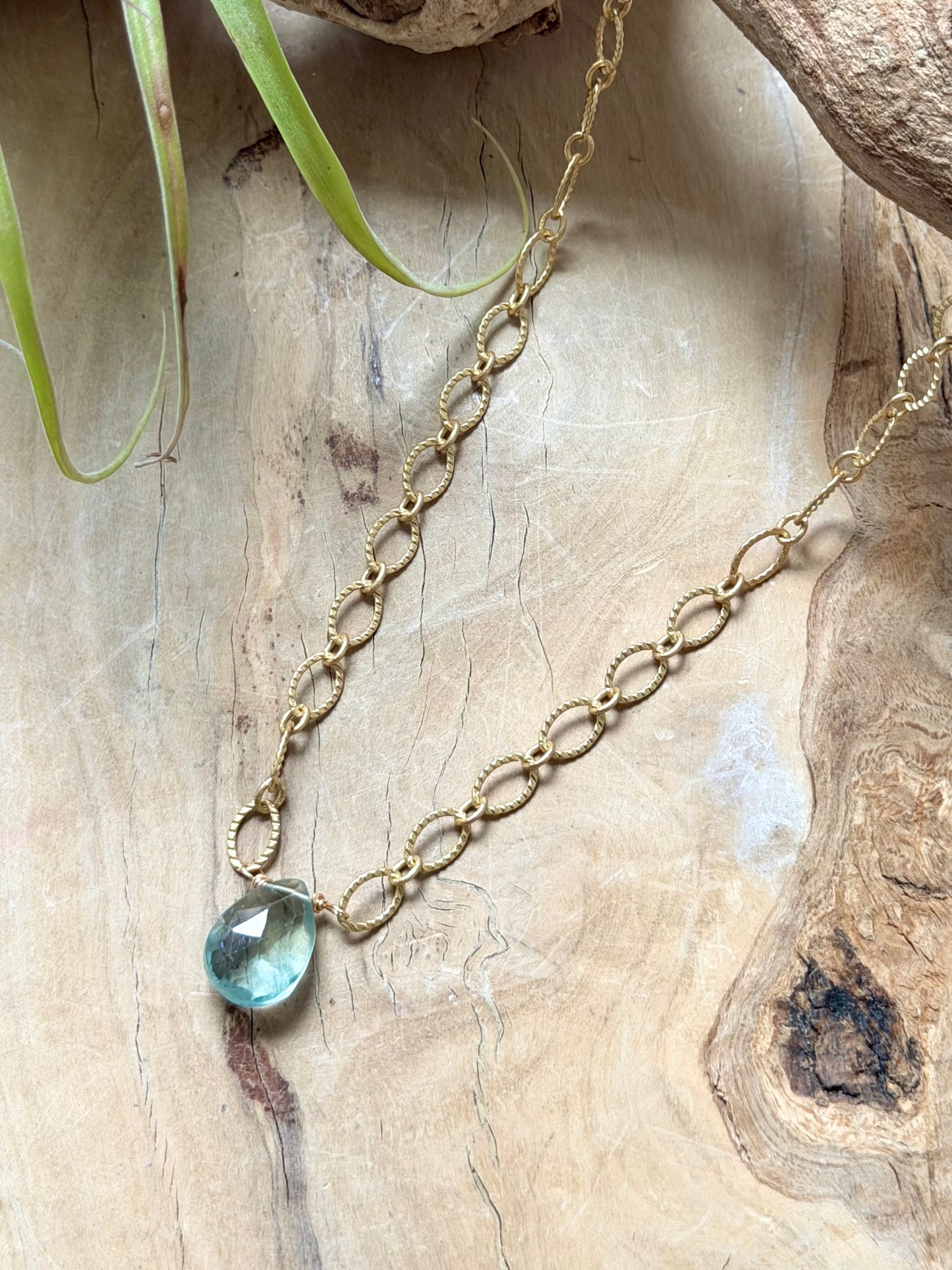 Green Fluorite + Matte Gold Necklace