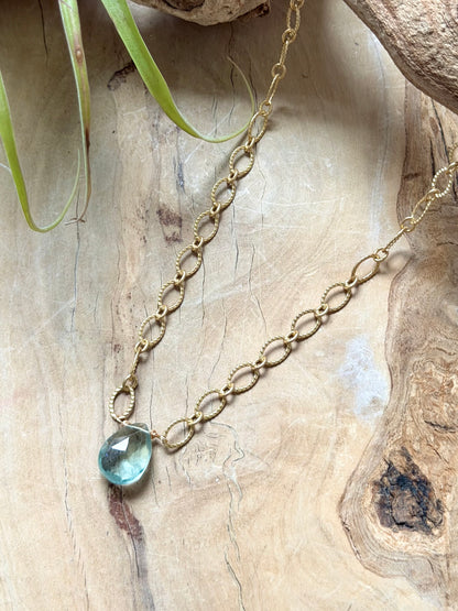 Green Fluorite + Matte Gold Necklace