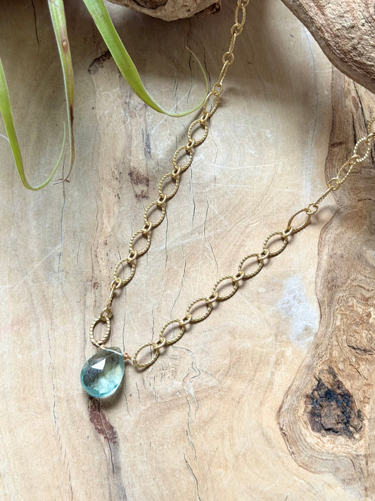 Green Fluorite + Matte Gold Necklace