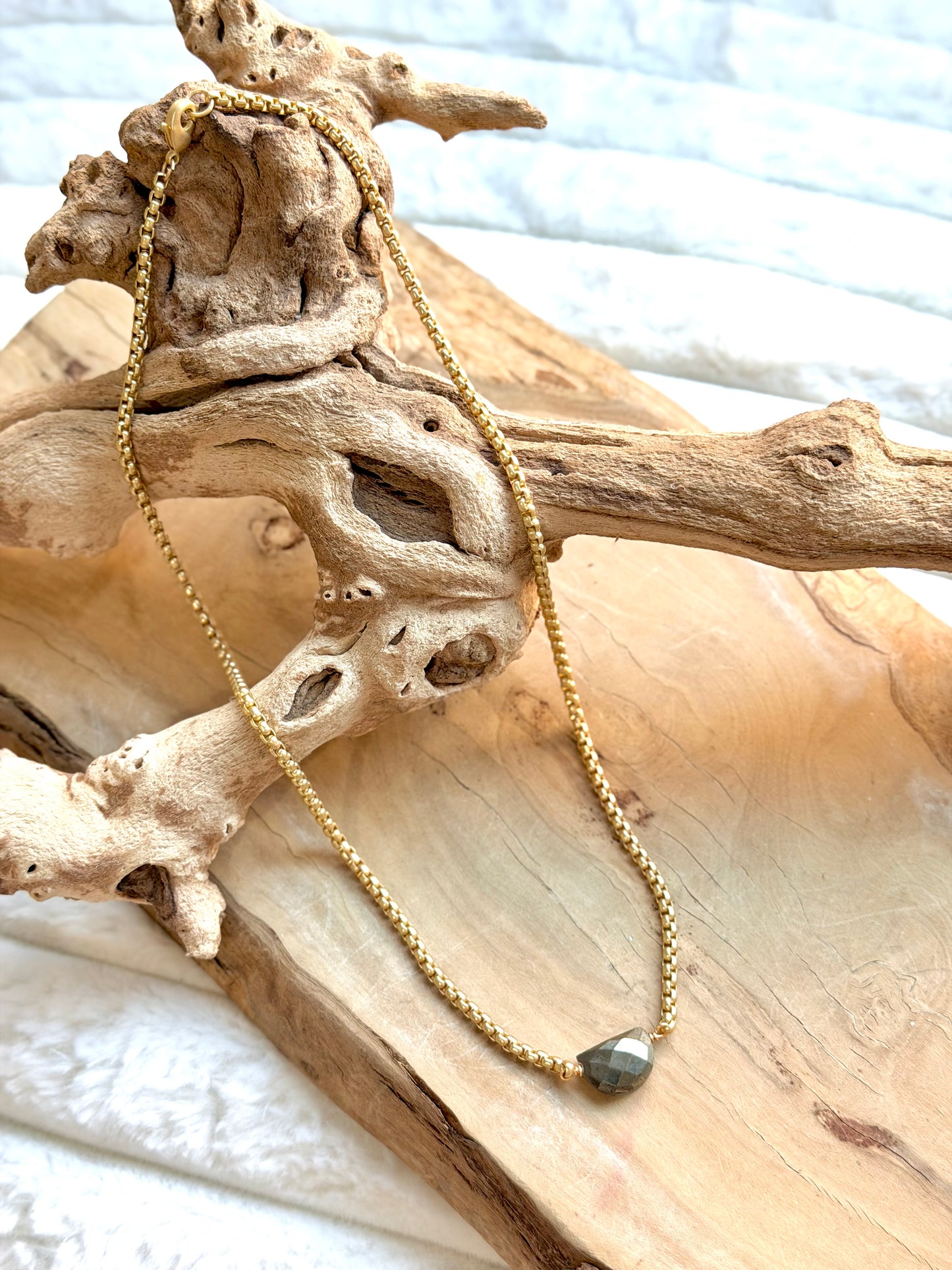 Pyrite + Matte Gold Half Moon Necklace