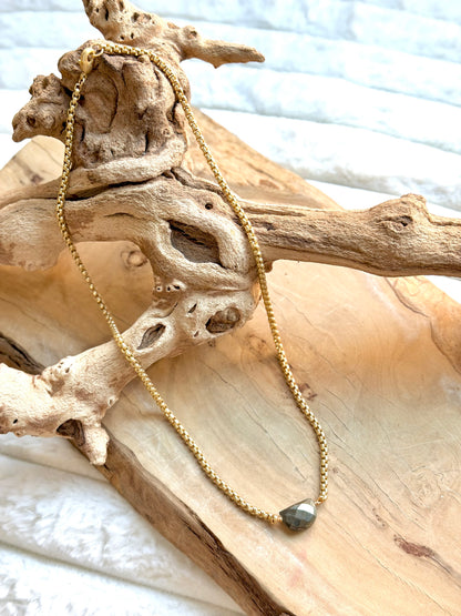 Pyrite + Matte Gold Half Moon Necklace