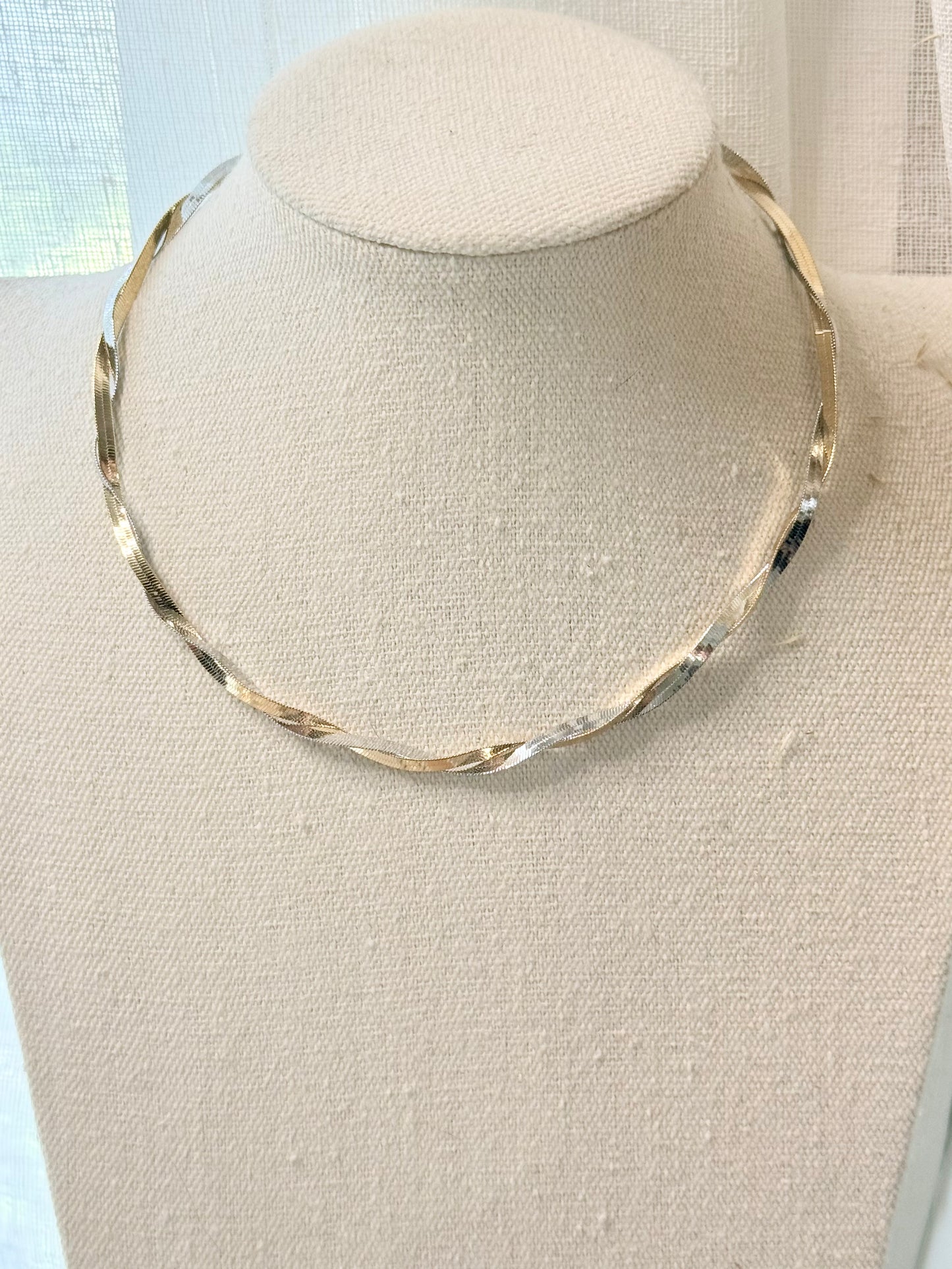 Gold + Silver Herringbone Choker Necklace