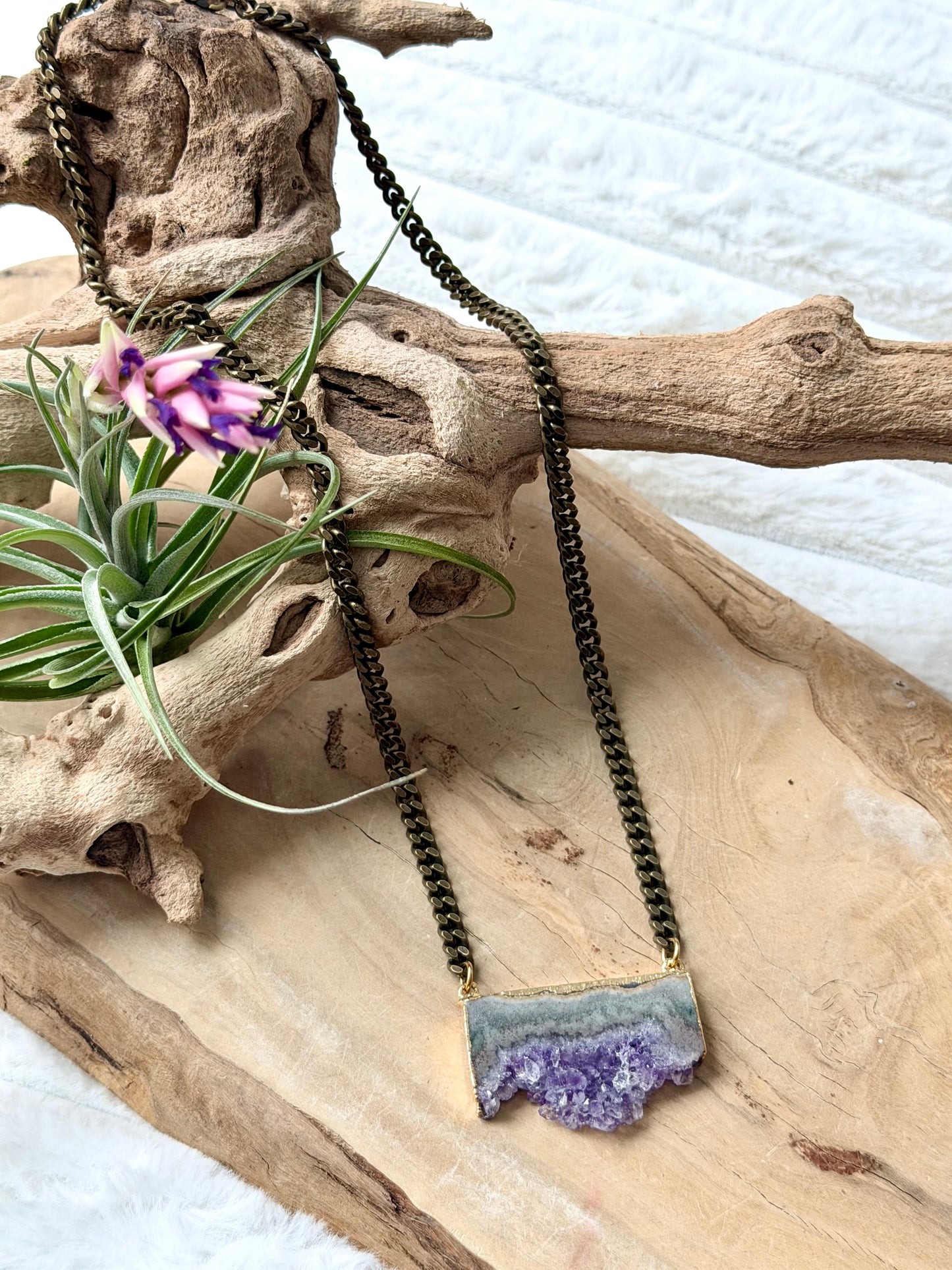 Amethyst Stalactite + Antique Necklace