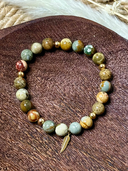 Ocean Jasper  + Gold Chunky Charm Band