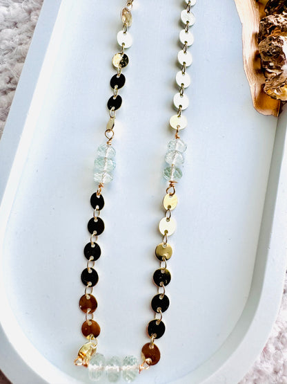 Green Amethyst + Gold Sequin Chain Necklace