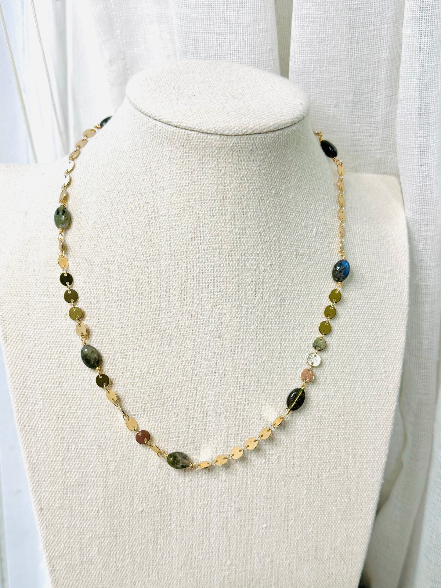 Labradorite + Gold Sequin Chain Necklace