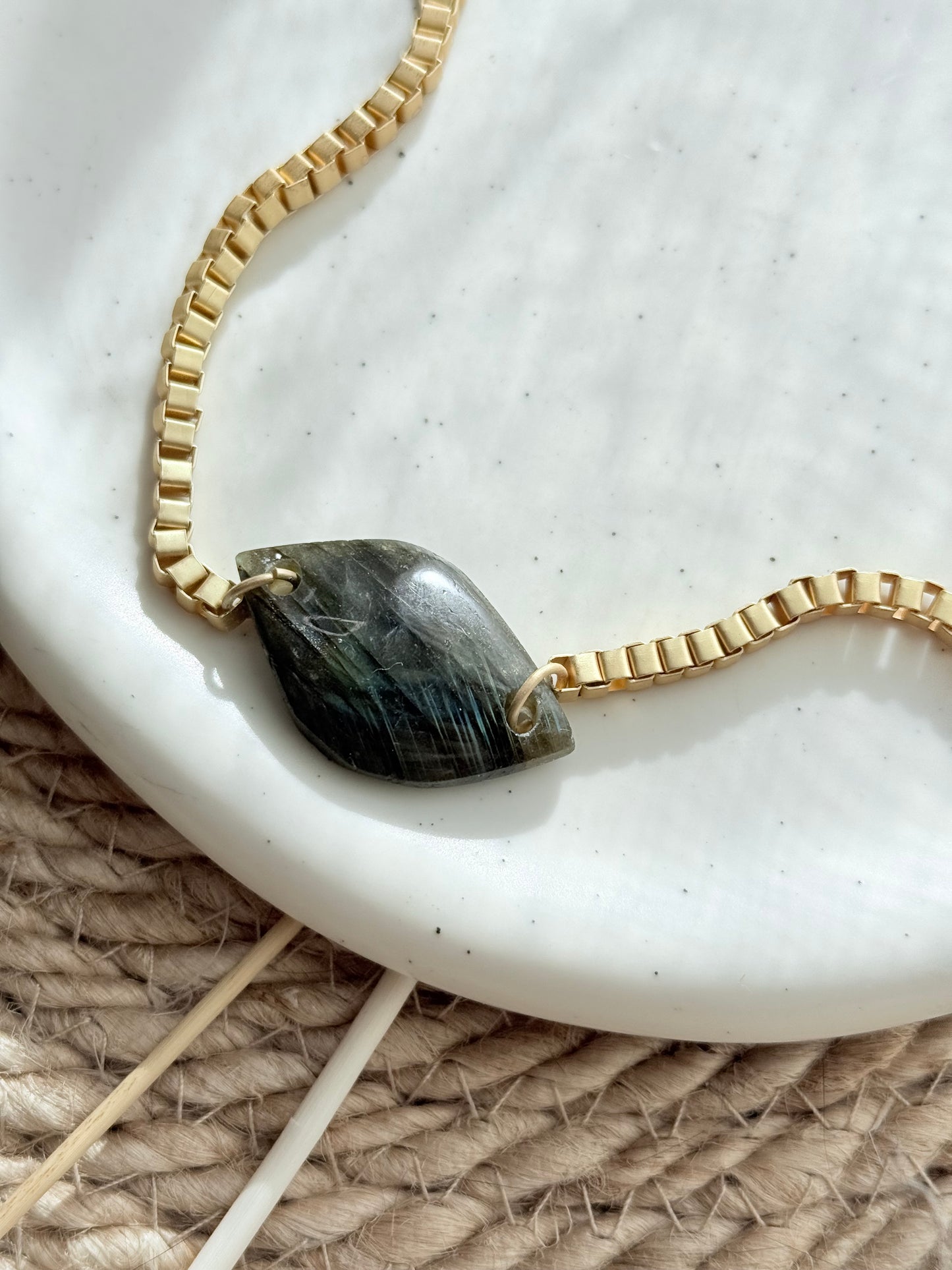 Labradorite + Matte Gold Box Link Necklace