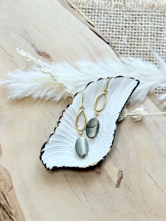 Pyrite + Matte Gold Twist Earrings