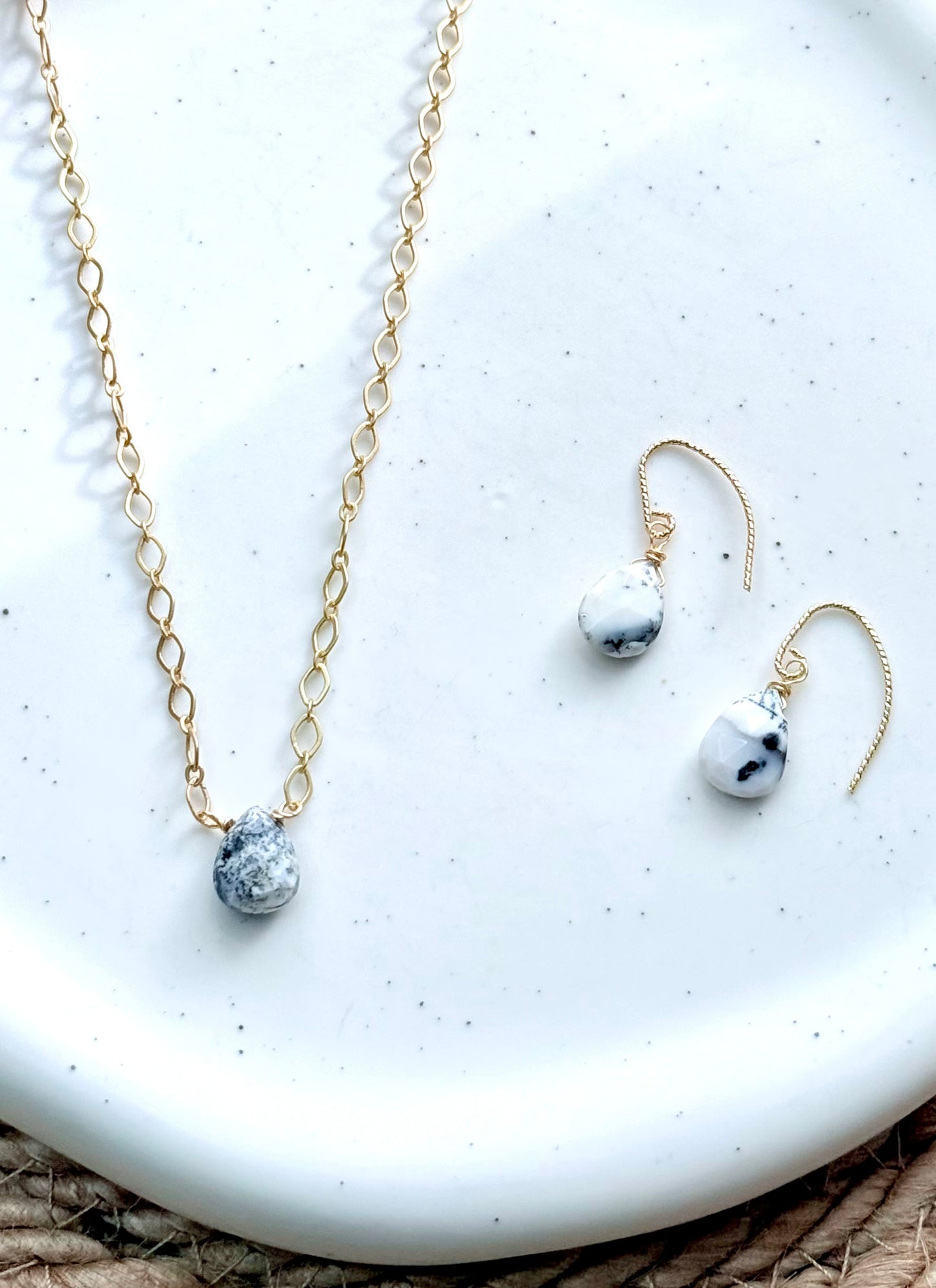 Dendritic Opal + Matte Gold Holiday Gem Set