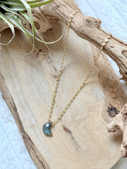 Labradorite + Matte Gold Moon Necklace